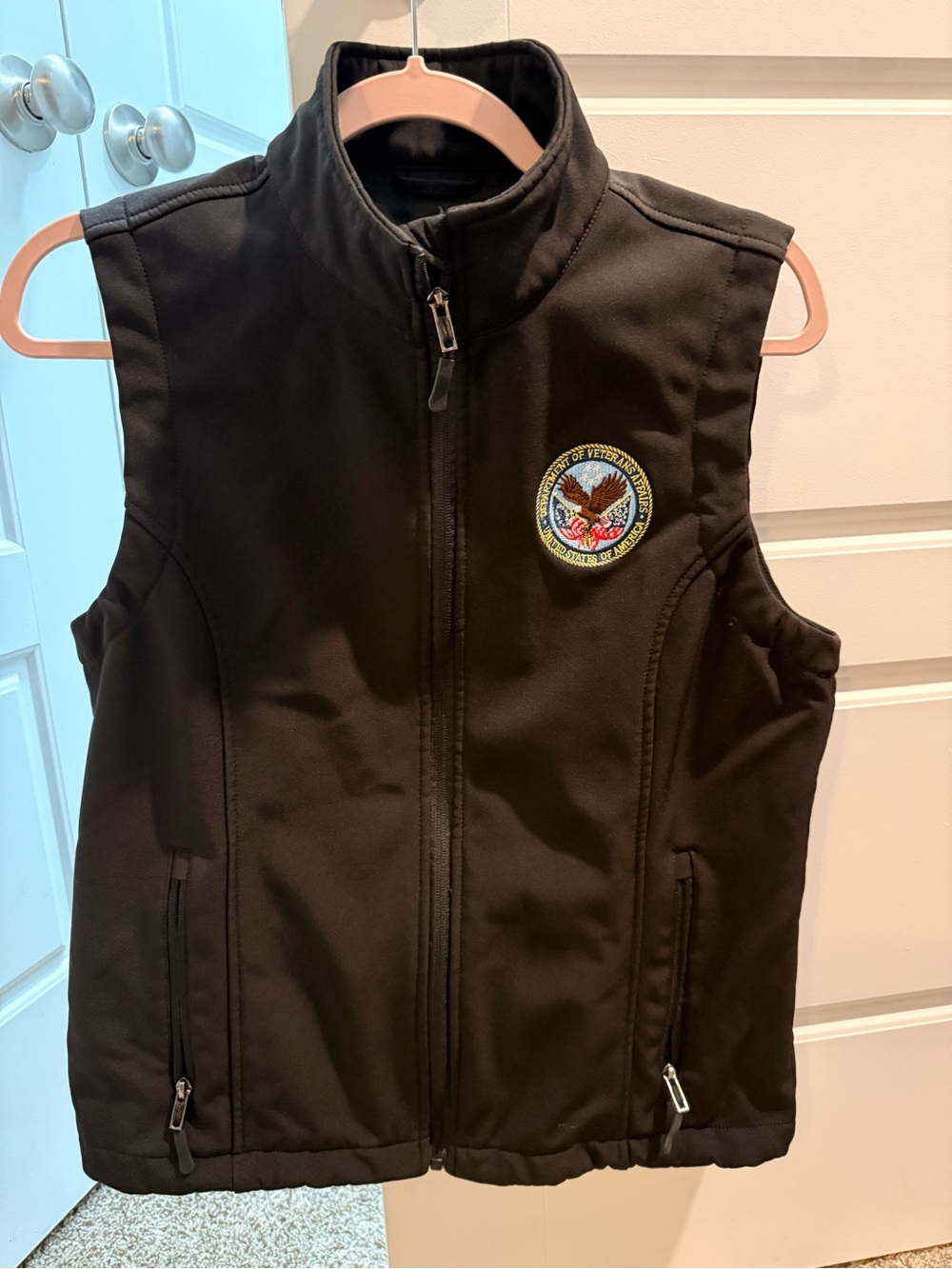 Women's Black Softshell Vest with Embroidered Patch